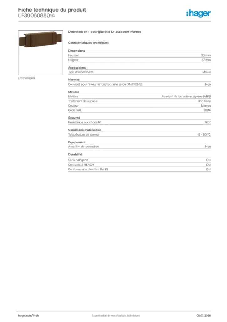 Image Hager Fiche technique du produit LF3006088014 | Hager Suisse