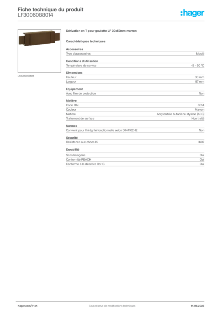 Image Hager Fiche technique du produit LF3006088014 | Hager Suisse