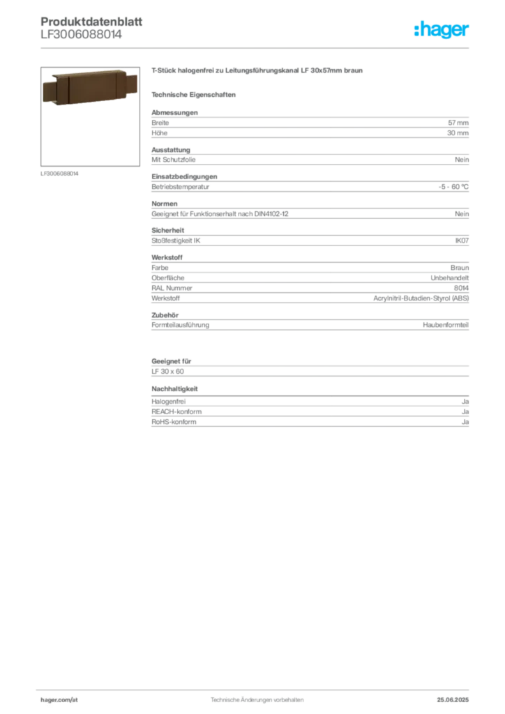 Bild Hager Produktdatenblatt LF3006088014 | Hager Deutschland