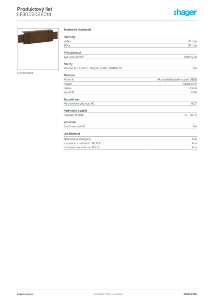 Obrázek Hager Produktový list LF3006088014 | Hager