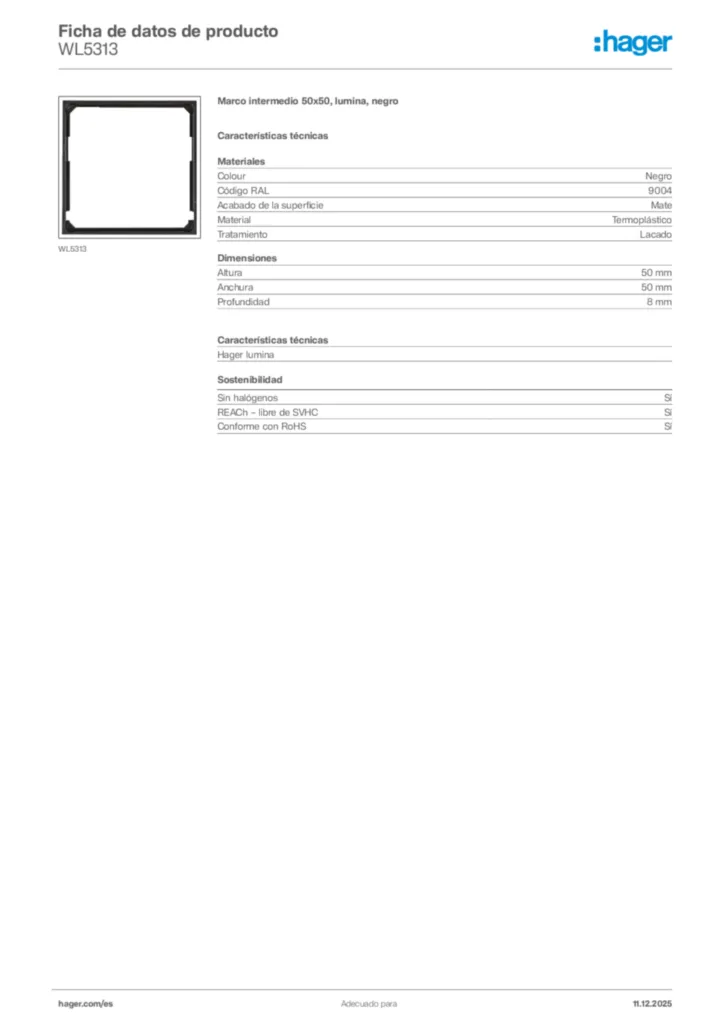 Imagen Hager Ficha de datos de producto WL5313 | Hager España