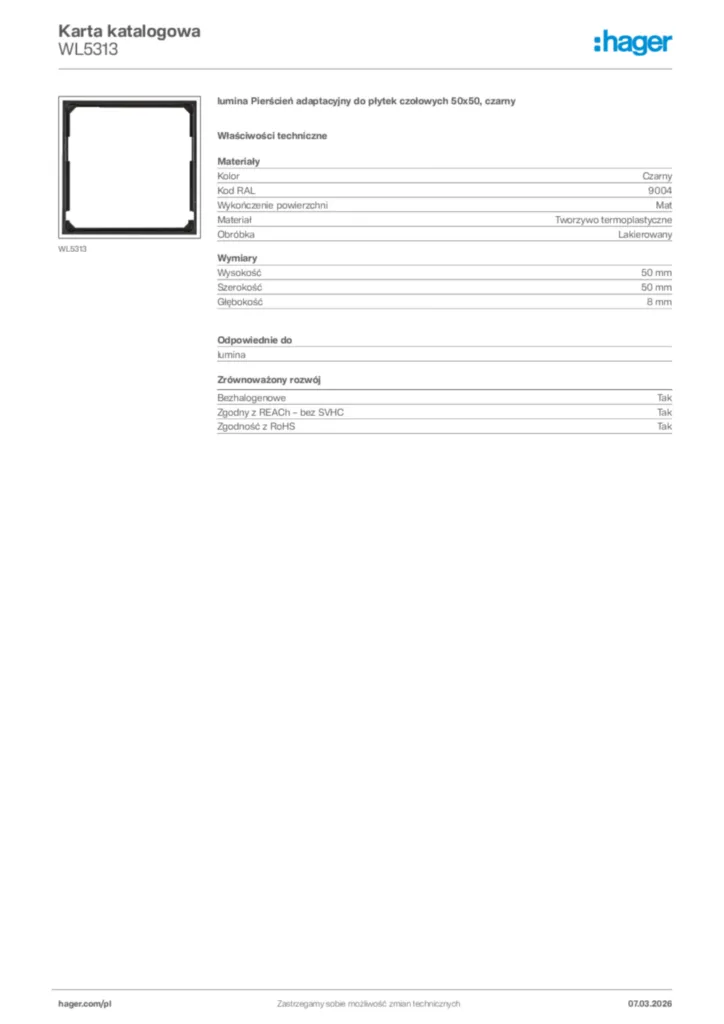 Zdjęcie Hager Karta katalogowa WL5313 | Hager Polska