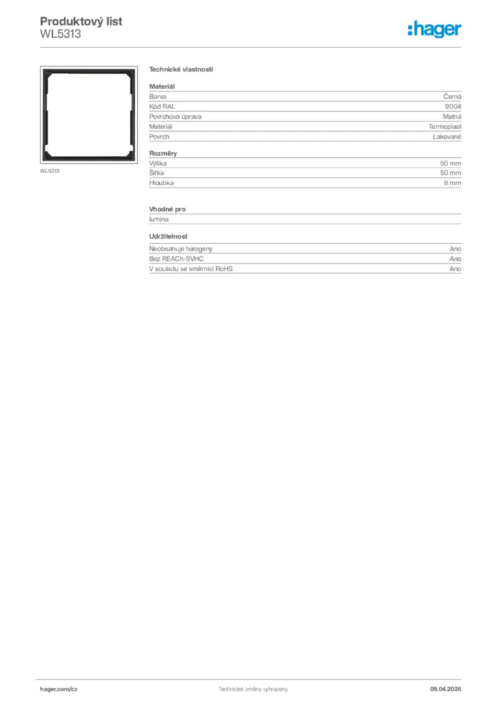 Obrázek Hager Product data sheet WL5313 | Hager