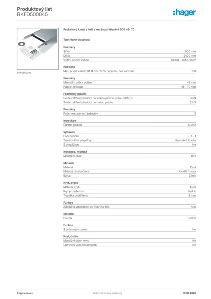 Obrázek Hager Product data sheet BKFD500045 | Hager