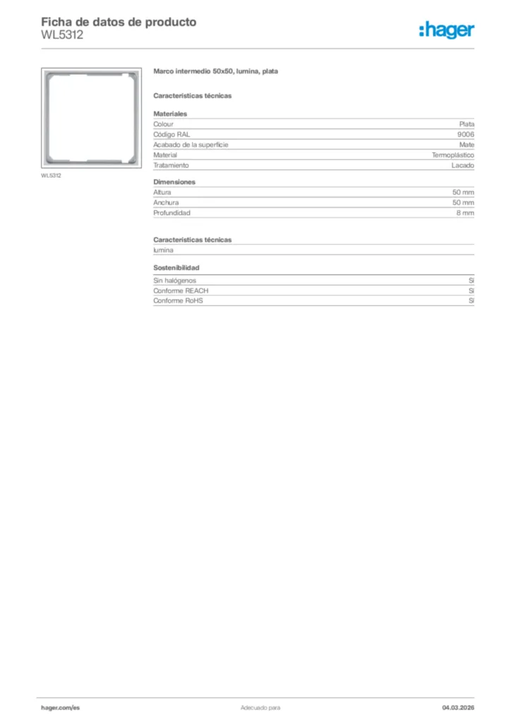 Imagen Hager Ficha de datos de producto WL5312 | Hager España