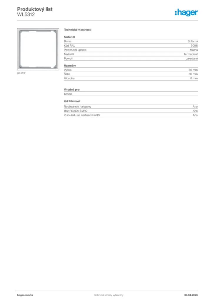 Obrázek Hager Product data sheet WL5312 | Hager