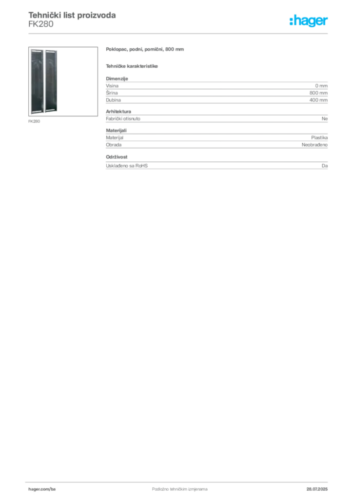 Slika Hager Product data sheet FK280  | Hager