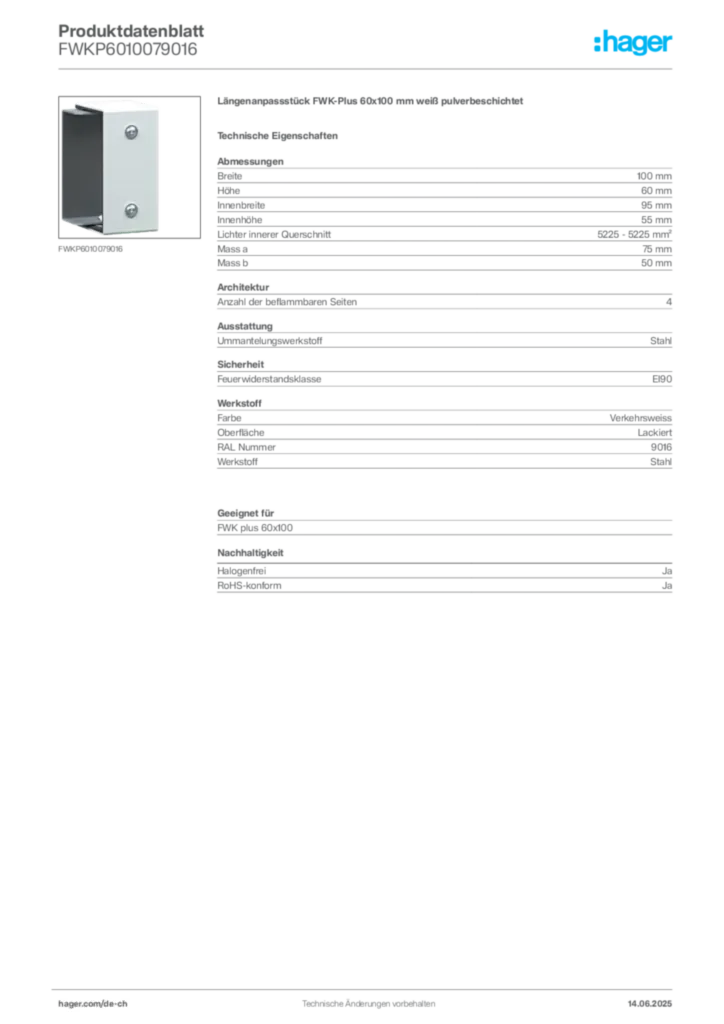 Bild Hager Produktdatenblatt FWKP6010079016 | Hager Schweiz