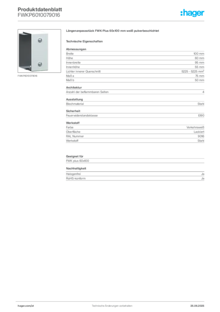 Bild Hager Produktdatenblatt FWKP6010079016 | Hager Deutschland