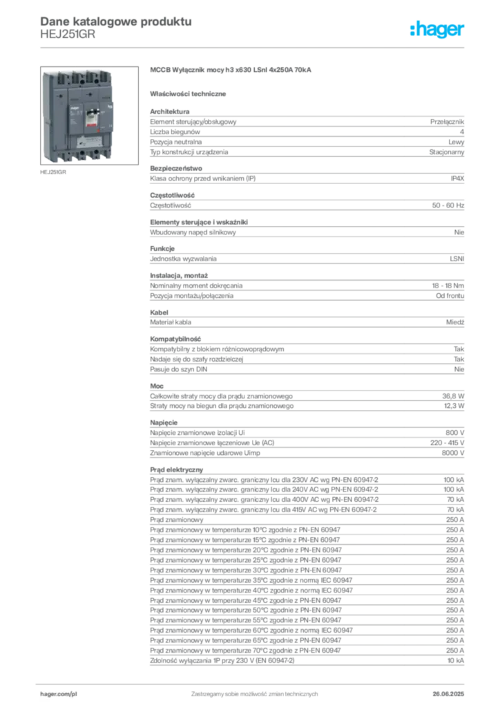 Zdjęcie Hager Dane katalogowe produktu HEJ251GR | Hager Polska