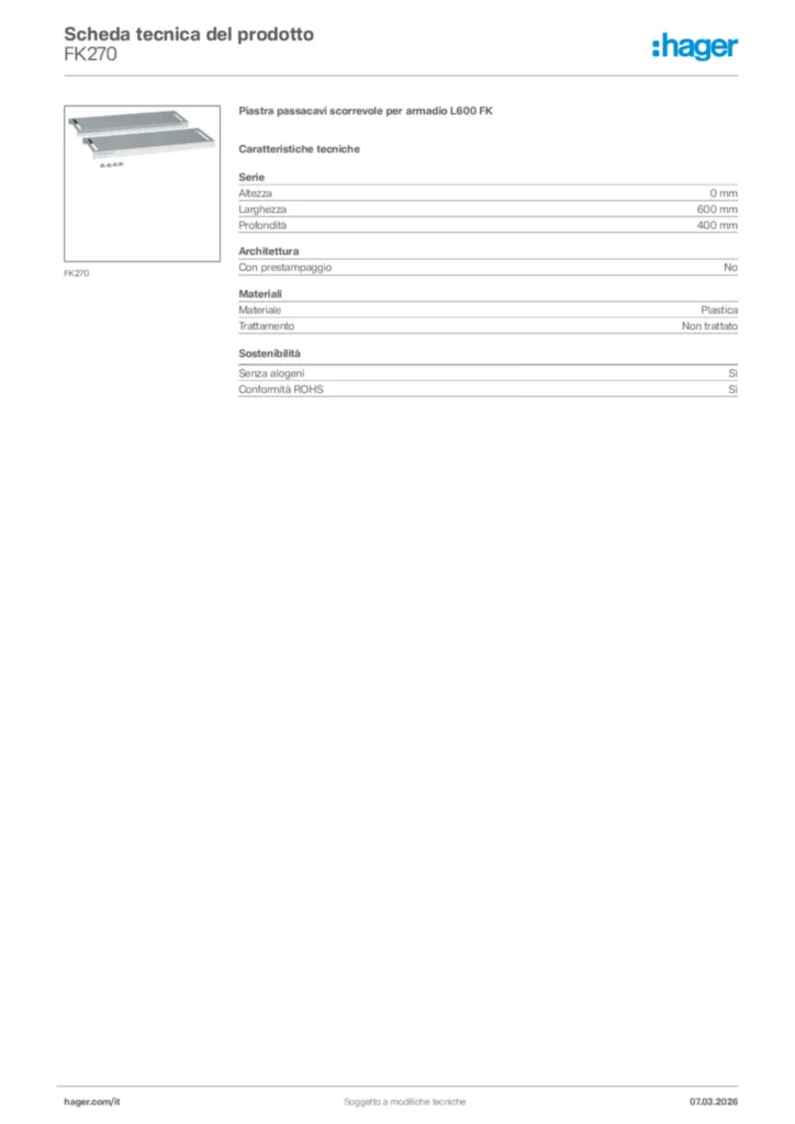 Immagine Hager Scheda tecnica del prodotto FK270 | Hager Italia