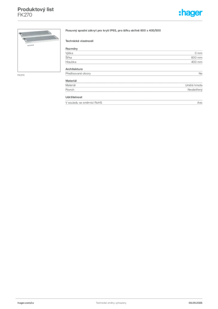Obrázek Hager Produktový list FK270 | Hager