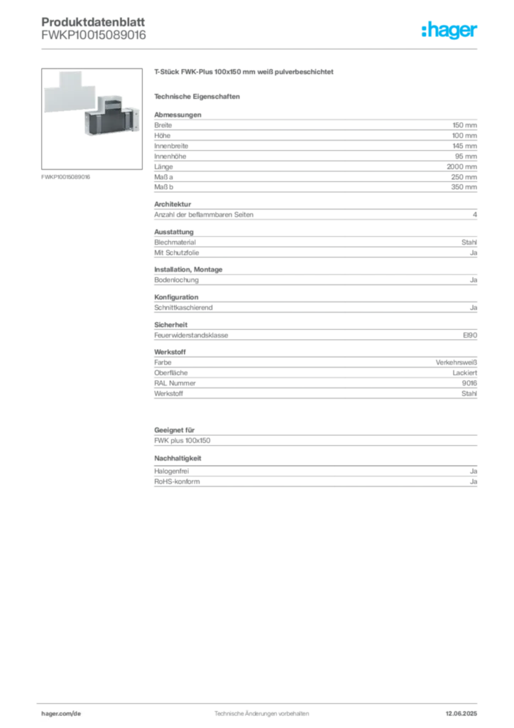 Bild Hager Produktdatenblatt FWKP10015089016 | Hager Deutschland