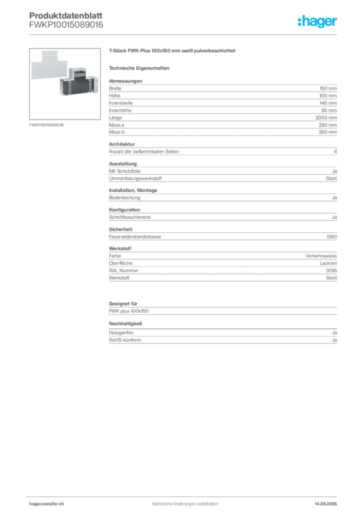 Bild Hager Produktdatenblatt FWKP10015089016 | Hager Schweiz
