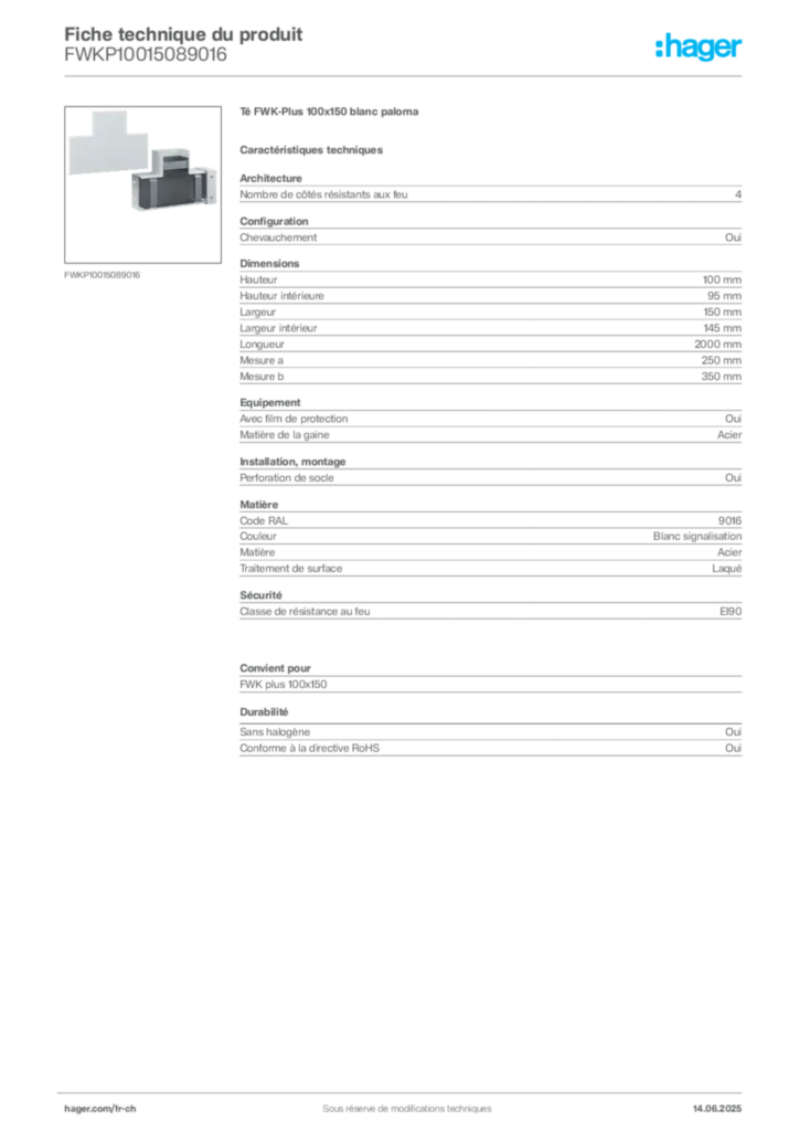 Image Hager Fiche technique du produit FWKP10015089016 | Hager Suisse
