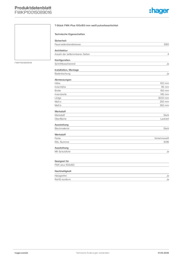 Bild Hager Produktdatenblatt FWKP10015089016 | Hager Deutschland