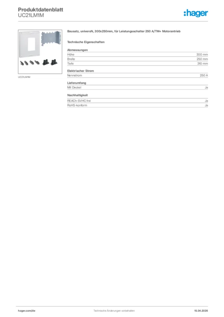 Bild Hager Produktdatenblatt UC21LM1M | Hager Deutschland