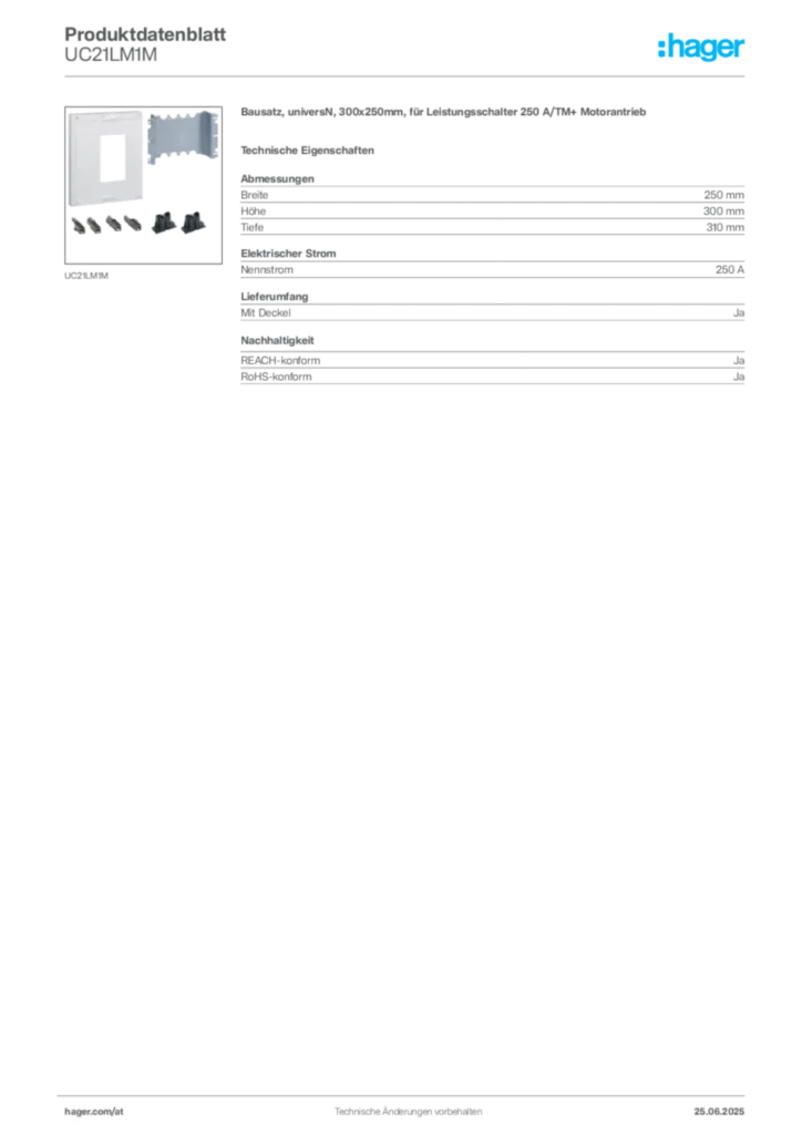 Bild Hager Produktdatenblatt UC21LM1M | Hager Deutschland