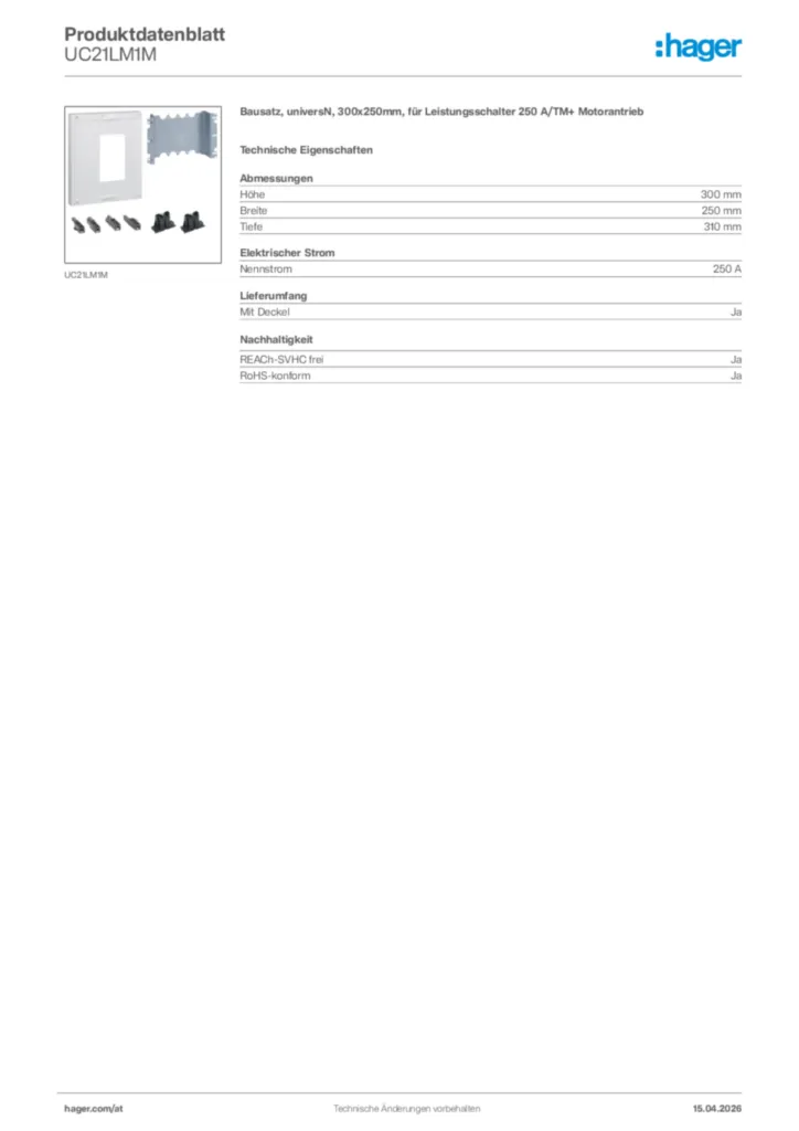 Bild Hager Produktdatenblatt UC21LM1M | Hager Deutschland