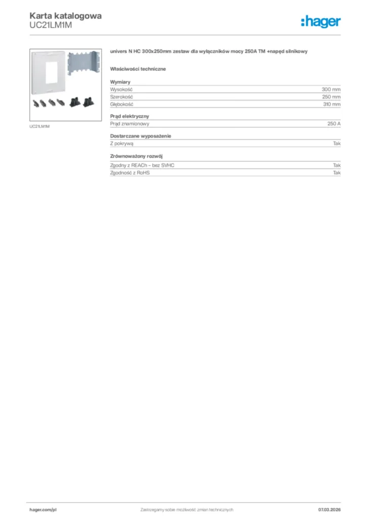 Zdjęcie Hager Karta katalogowa UC21LM1M | Hager Polska