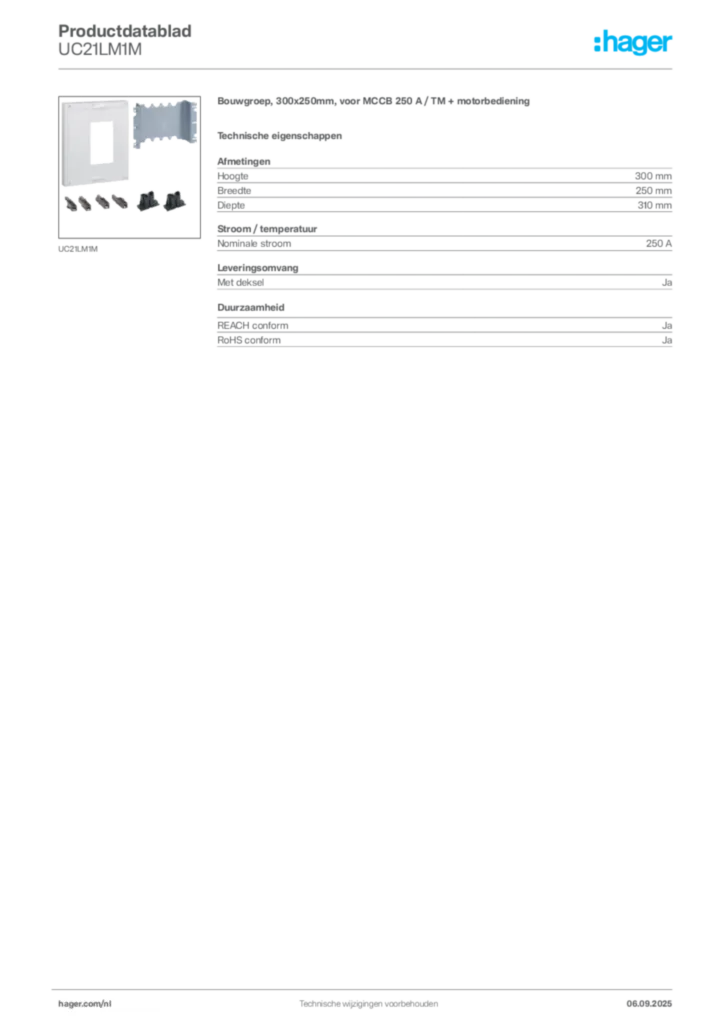 Afbeelding Hager Productdatablad UC21LM1M | Hager Nederland