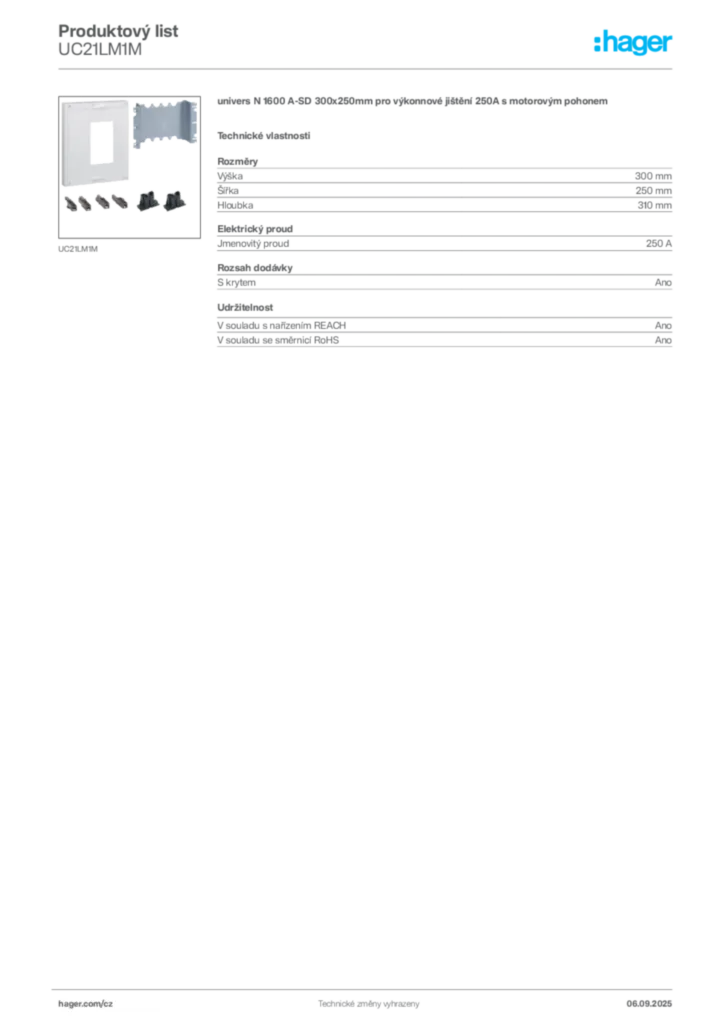 Obrázek Hager Produktový list UC21LM1M | Hager