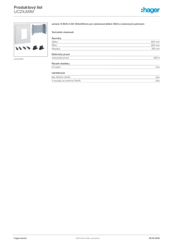 Obrázek Hager Product data sheet UC21LM1M | Hager