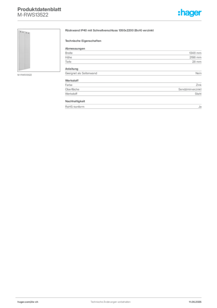Bild Hager Produktdatenblatt M-RWS13522 | Hager Schweiz