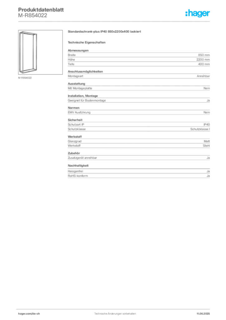 Bild Hager Produktdatenblatt M-R854022 | Hager Schweiz