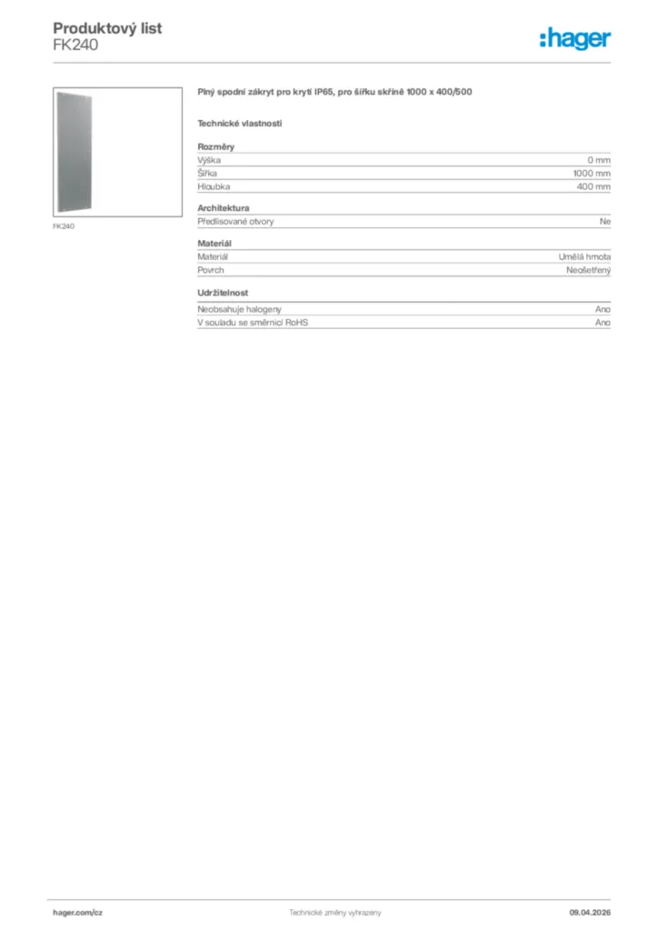 Obrázek Hager Product data sheet FK240 | Hager
