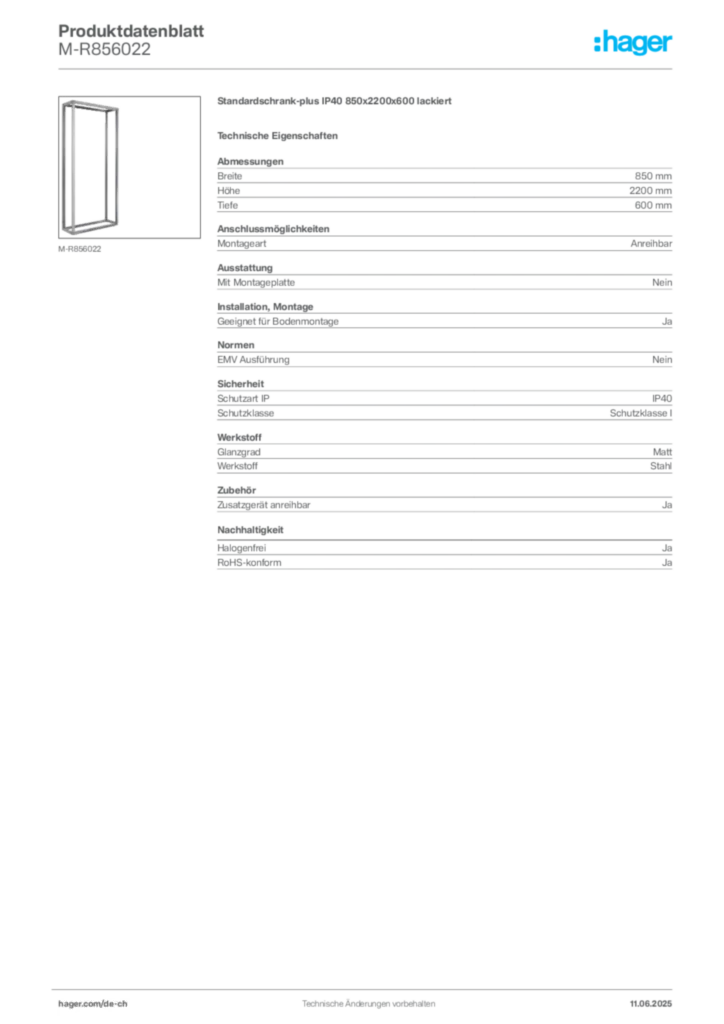 Bild Hager Produktdatenblatt M-R856022 | Hager Schweiz