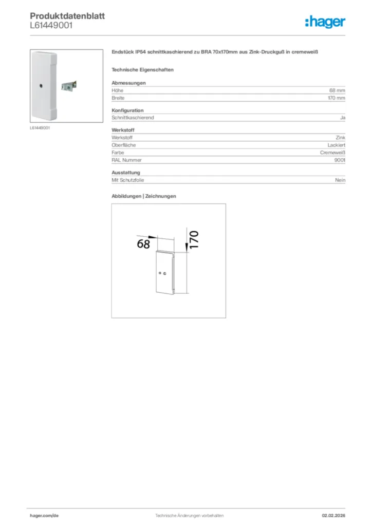 Bild Hager Produktdatenblatt L61449001 | Hager Deutschland