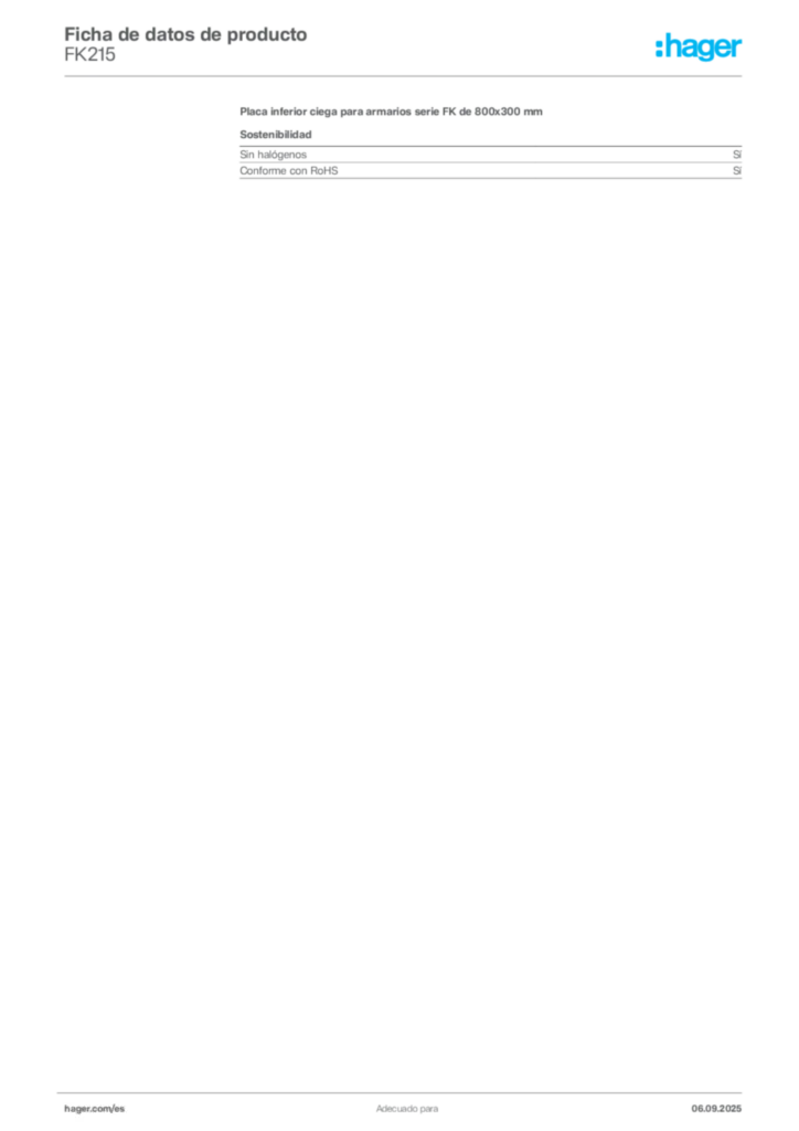 Imagen Hager Ficha de datos de producto FK215 | Hager España