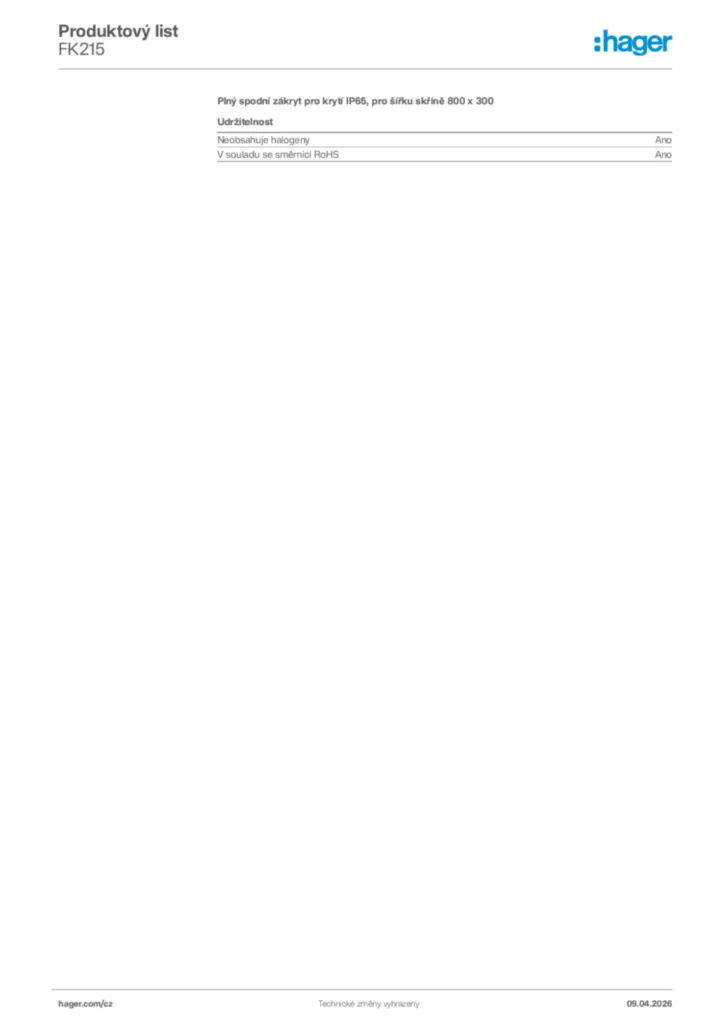 Obrázek Hager Product data sheet FK215 | Hager