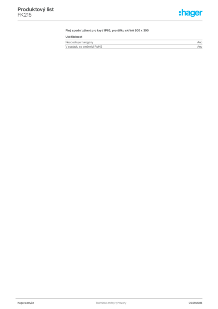 Obrázek Hager Produktový list FK215 | Hager