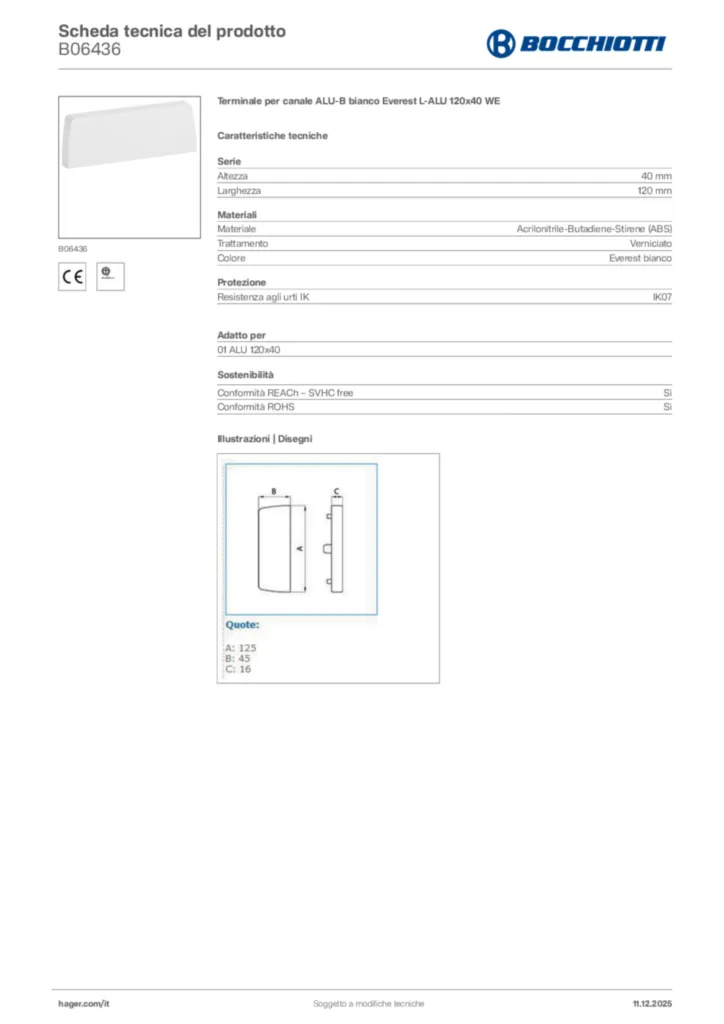 Immagine Bocchiotti Scheda tecnica del prodotto B06436 | Hager Italia