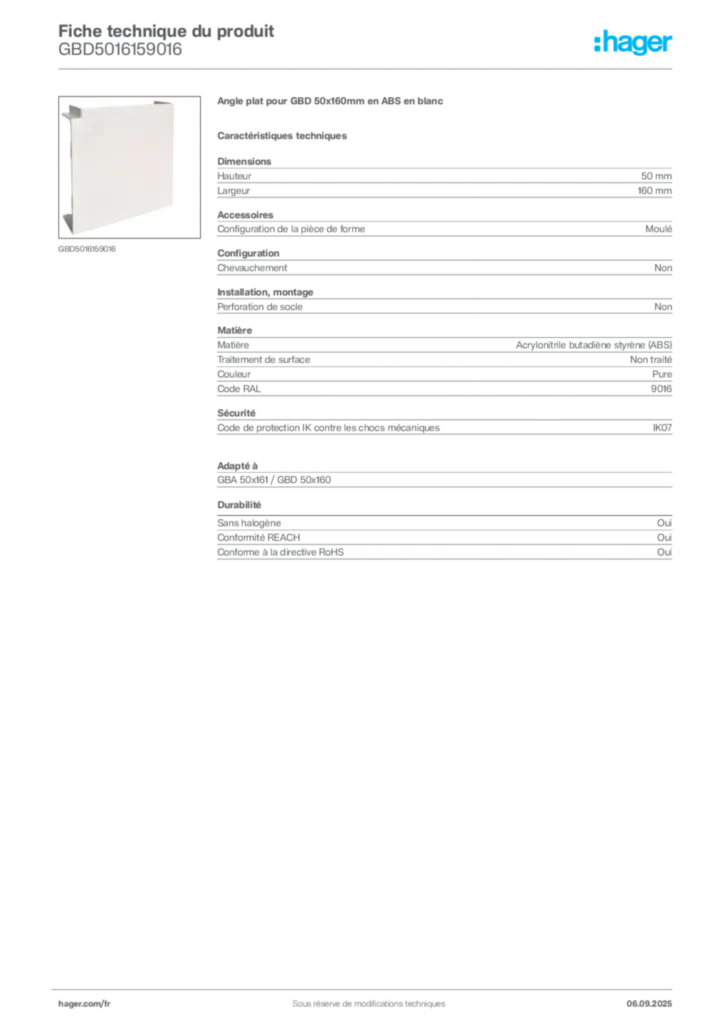 Image Hager Fiche technique du produit GBD5016159016 | Hager France