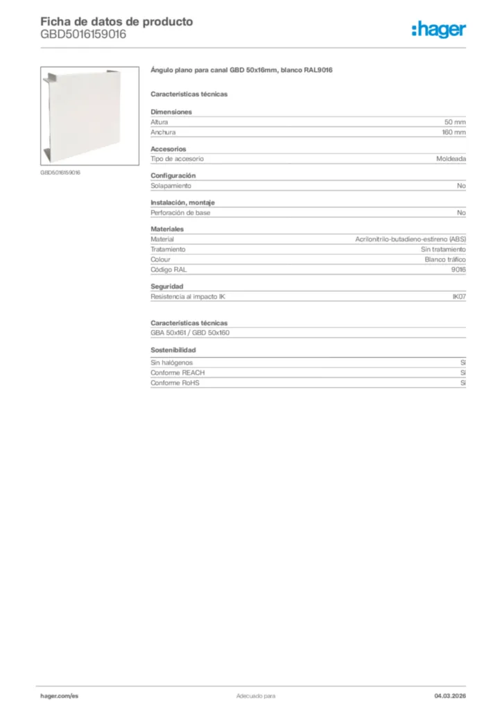 Imagen Hager Ficha de datos de producto GBD5016159016 | Hager España