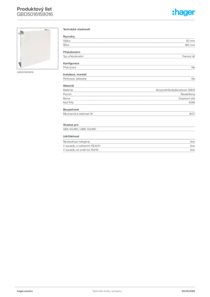 Obrázek Hager Produktový list GBD5016159016 | Hager