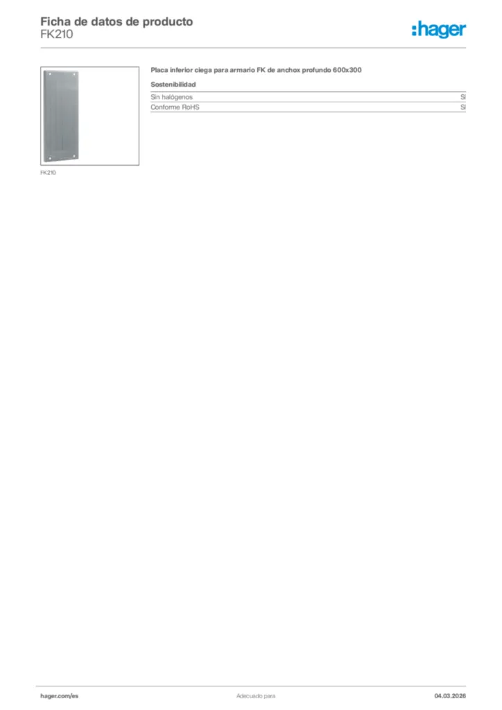 Imagen Hager Ficha de datos de producto FK210 | Hager España