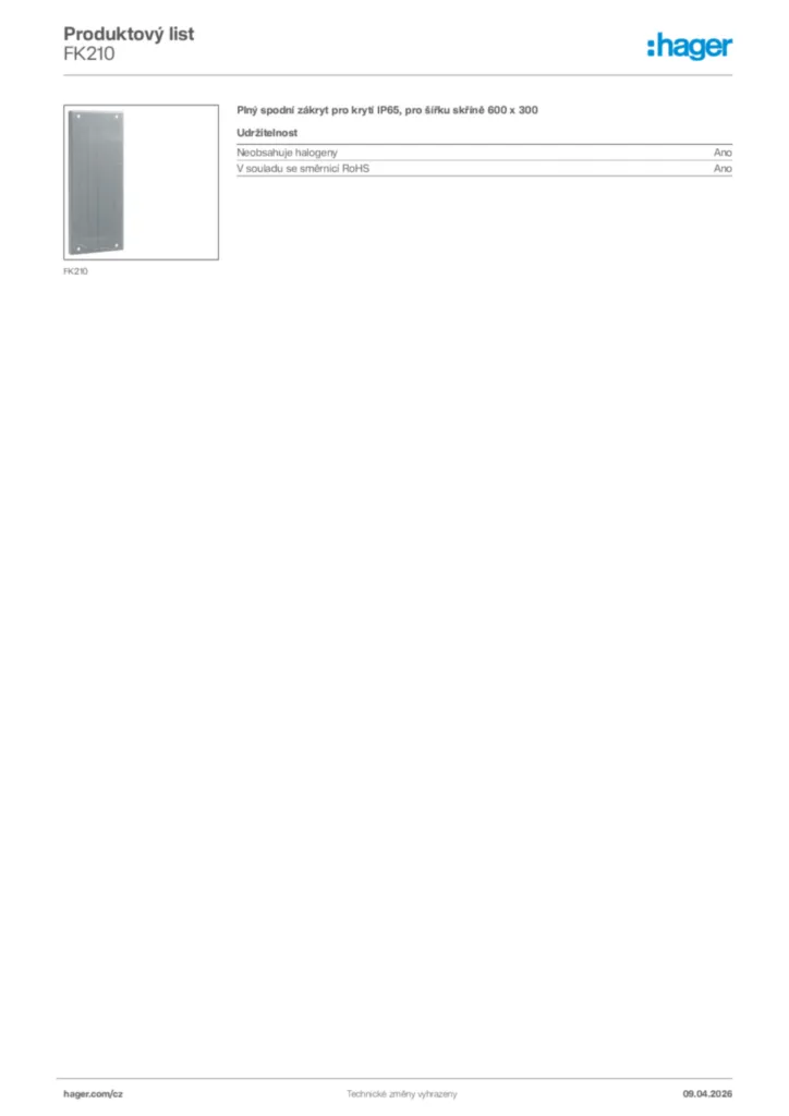Obrázek Hager Product data sheet FK210 | Hager