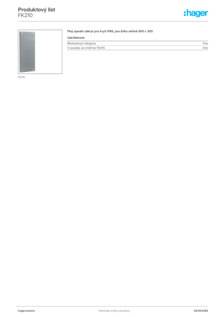 Obrázek Hager Produktový list FK210 | Hager