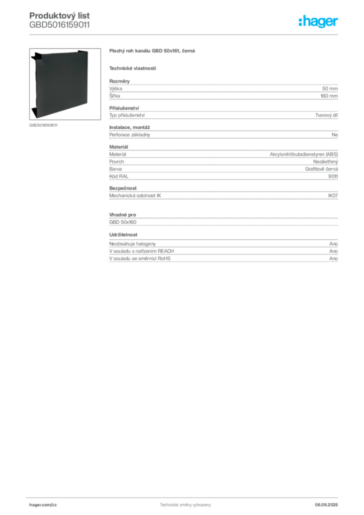Obrázek Hager Produktový list GBD5016159011 | Hager