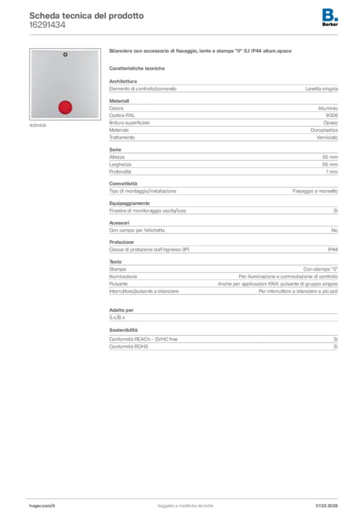 Immagine Berker Scheda tecnica del prodotto 16291434 | Hager Italia
