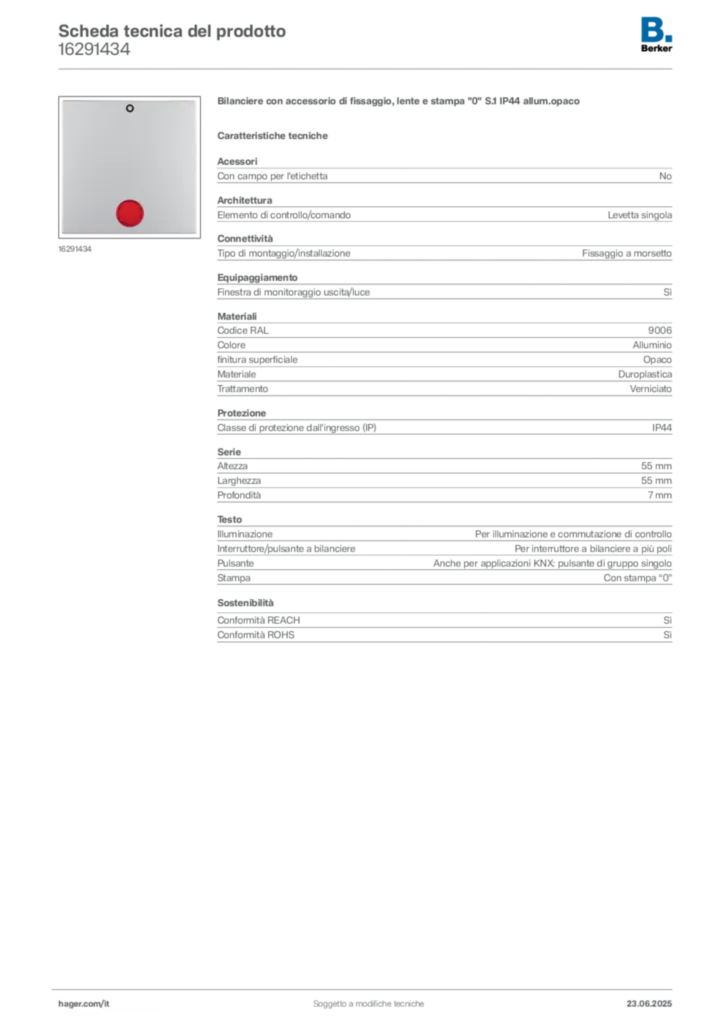 Immagine Berker Scheda tecnica del prodotto 16291434 | Hager Italia