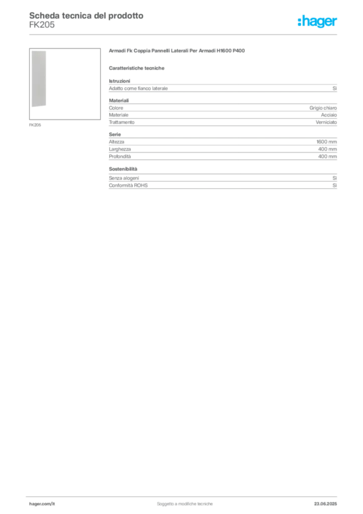 Immagine Hager Scheda tecnica del prodotto FK205 | Hager Italia