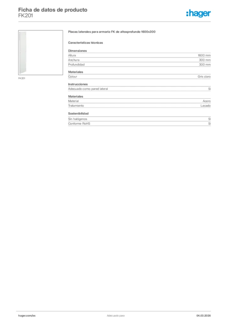 Imagen Hager Ficha de datos de producto FK201 | Hager España