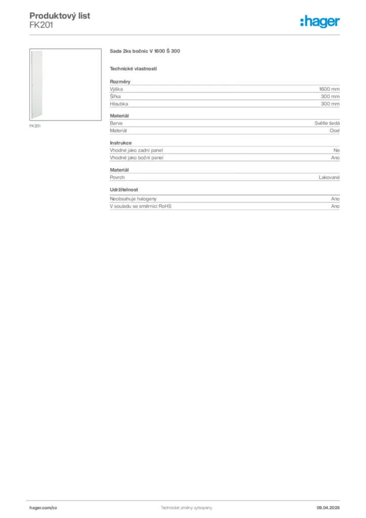 Obrázek Hager Product data sheet FK201 | Hager