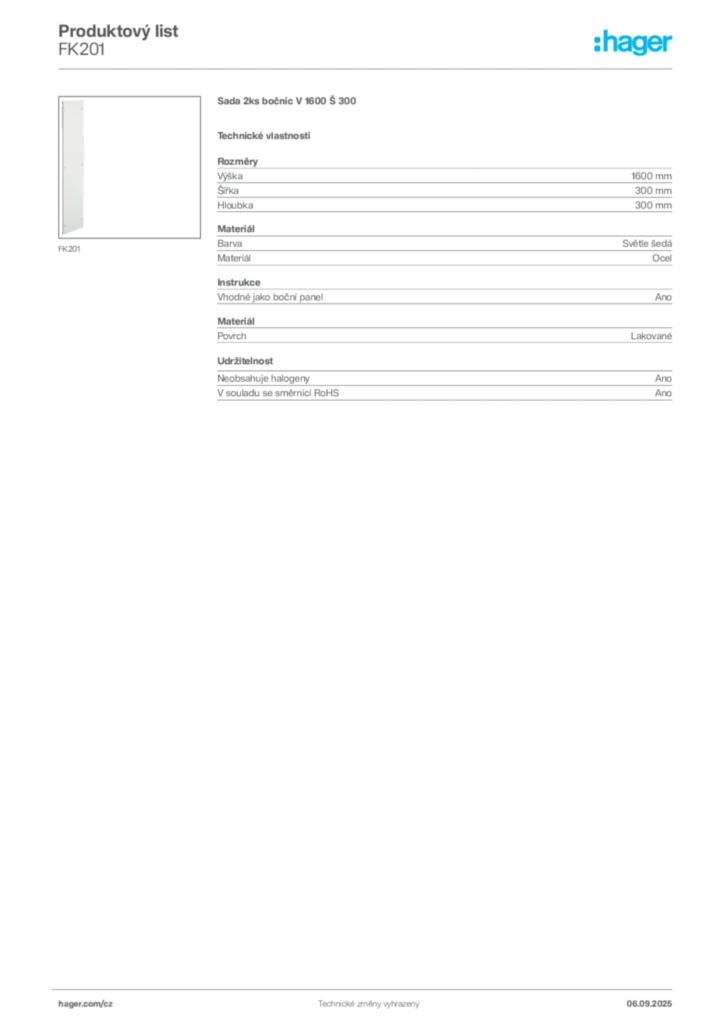 Obrázek Hager Produktový list FK201 | Hager