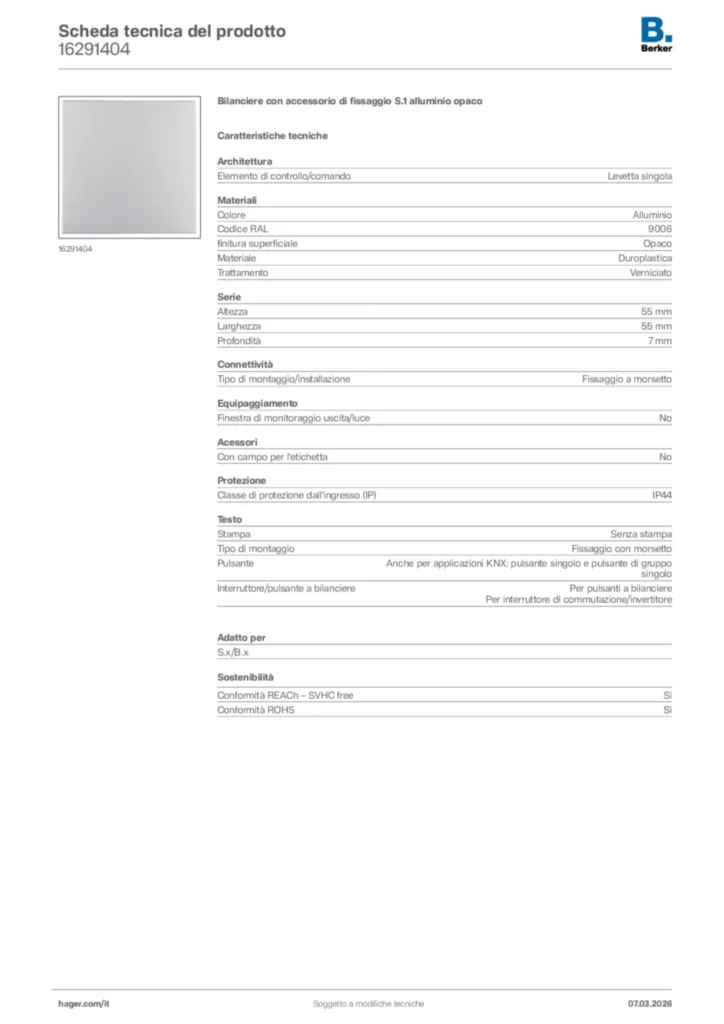 Immagine Berker Scheda tecnica del prodotto 16291404 | Hager Italia